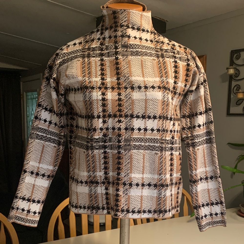 Rachael Zoe Plaid High-Neck Knit Top